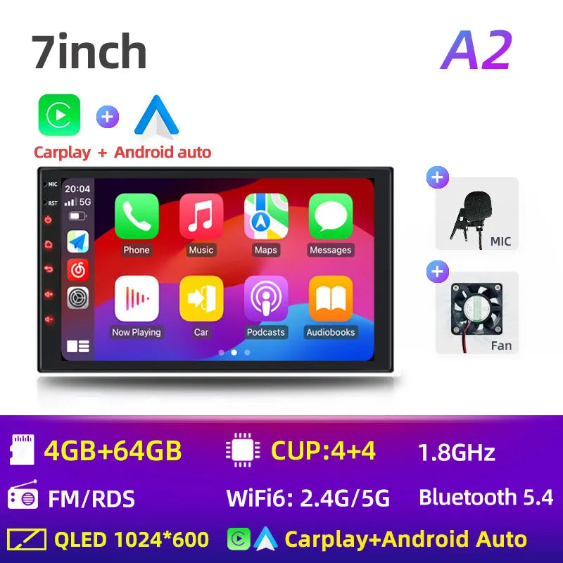 2Din 7 Inch Car Play Android Radio Multimedia Carplay Android Auto Stereo Receiver Player 2DIN GPS 4 8 Core 4G 64G Android 12.