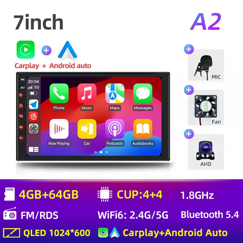 2Din 7 Inch Car Play Android Radio Multimedia Carplay Android Auto Stereo Receiver Player 2DIN GPS 4 8 Core 4G 64G Android 12.