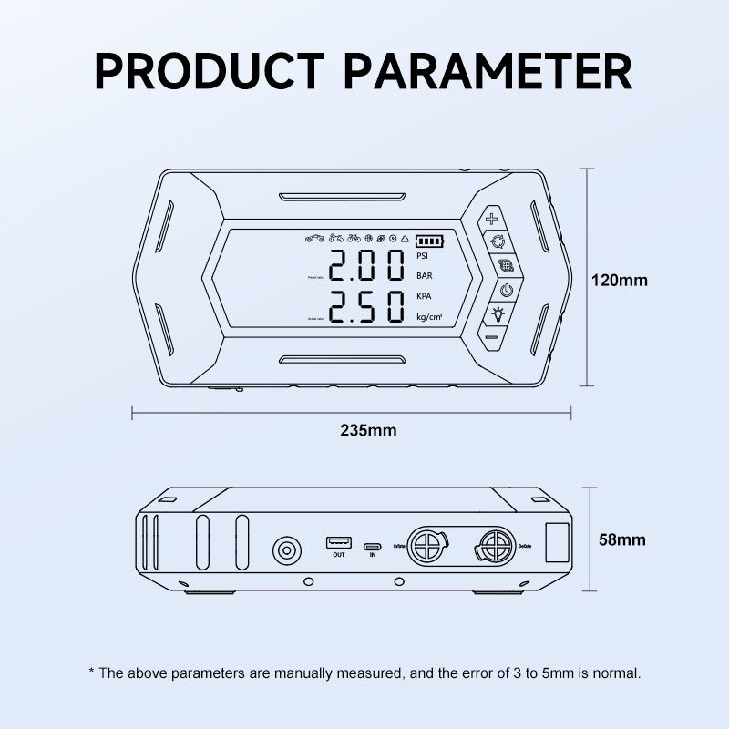 9000A Car Battery Jump Starter Peak Power Bank with Air Compressor Air Blower