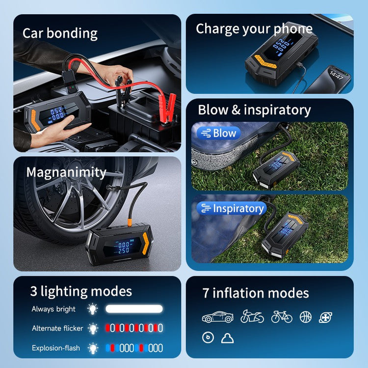 9000A Car Battery Jump Starter Peak Power Bank with Air Compressor Air Blower